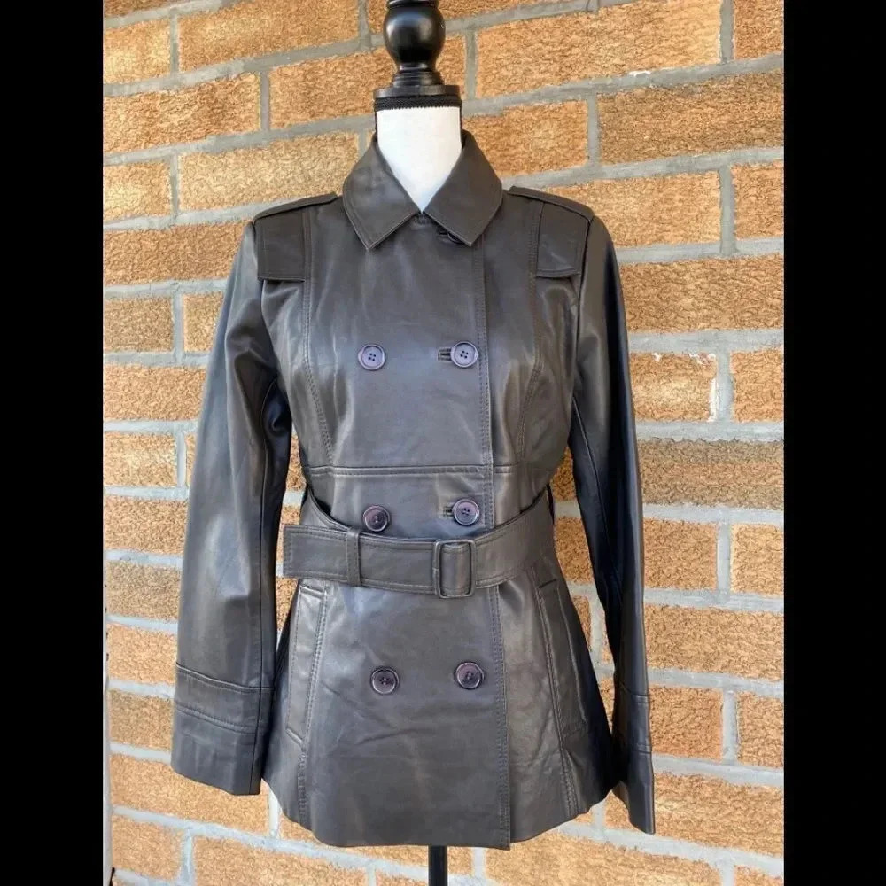 REISS double breasted leather jacket Sz 10
